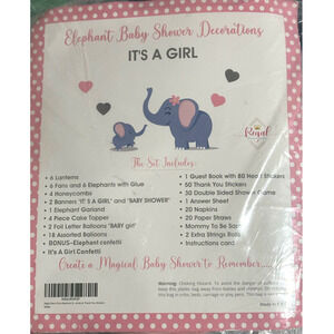 170 PC Elephant Baby Shower Decorations supplies IT'S A GIRL pink gray-Regal